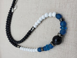 Blue Men Necklace White Black Beaded Jewelry Gift for Him Handmade