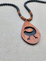 African Sankofa Bird Necklace Adinkra Jewelry Wood Black Brown Beaded Unisex