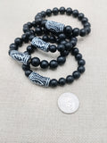 Gye Nyame Bracelet Beaded Men Jewelry Handmade African Adinkra Afrocentric Stretch Black White