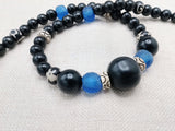 Men Necklace Black Blue White Beaded Jewelry Handmade Ethnic Statement