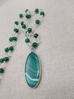 Women's Necklace Green Agate Beaded Lucite Silver Jewelry Long