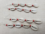 Women Jewelry Long Cowrie Earrings Beaded Red Silver Handmade Dangle Summer