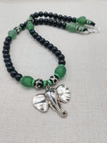 Elephant Necklace Jewelry Silver Black Green Beaded Animal Pendant Unisex