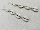 Cowrie Earrings Boho Summer Green Jewelry Silver Handmade Women Long Dangle