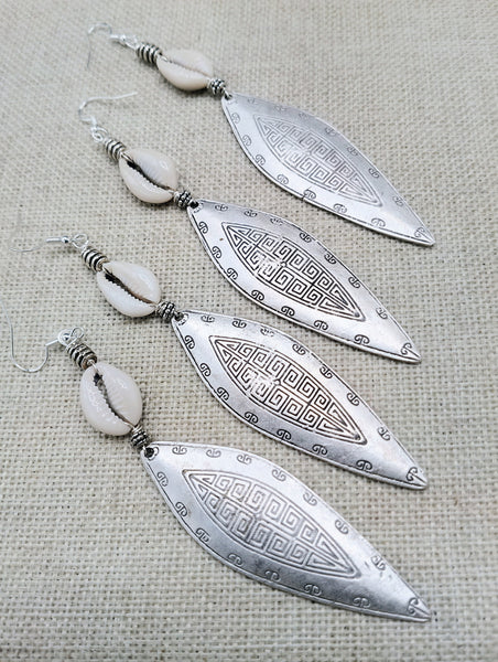 Tribal Earrings Women Silver Cowrie Jewelry Handmade Statement Long