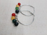 Women Silver Hoop Earrings Round Rasta Beaded Jewelry Red Yellow Green Black