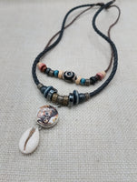 African Women Pendant Cowrie Shell Jewelry Leather Adjustable Tribal Beaded Ethnic