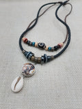 African Women Pendant Cowrie Shell Jewelry Leather Adjustable Tribal Beaded Ethnic