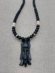 Men's Jewelry African Face Pendant Beaded Necklace Black Brown Handmade