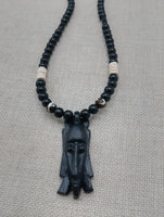 Men's Jewelry African Face Pendant Beaded Necklace Black Brown Handmade