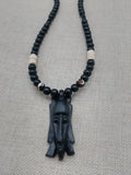 Men's Jewelry African Face Pendant Beaded Necklace Black Brown Handmade