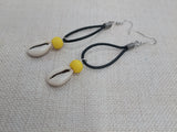 Women Yellow Earrings Black Cowrie Dangle Boho Jewelry Handmade