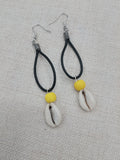 Women Yellow Earrings Black Cowrie Dangle Boho Jewelry Handmade
