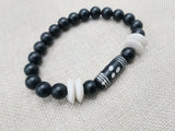 Black White Bracelet Beaded Unisex Size 8 Handmade Stretch Jewelry