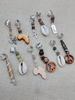 Locs Hair Jewelry Set of 11 Cowrie African Peace Ankh  Natural Stone Accessories Braids Twist Dreads Unisex