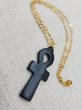 Ankh Necklace Black Egyptian Jewelry Gold Tone Chain