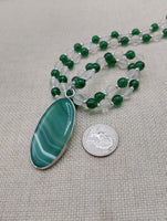 Women's Necklace Green Agate Beaded Lucite Silver Jewelry Long
