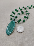Women's Necklace Green Agate Beaded Lucite Silver Jewelry Long