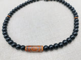 Men Necklace Agate Stone Beaded Black Jewelry