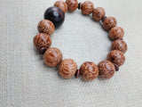 Wood Bracelet Beaded Men Jewelry Size 8 Stretch Handmade Brown
