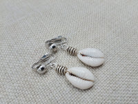 Cowrie Clip On Earrings Silver Women Jewelry Handmade Dangle