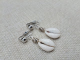 Cowrie Clip On Earrings Silver Women Jewelry Handmade Dangle