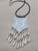 Large Silver Pendant Necklace Fashion Statement Women Jewelry Beaded Handmade Gift Ideas Special $25.00