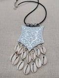 Large Silver Pendant Necklace Fashion Statement Women Jewelry Beaded Handmade Gift Ideas Special $25.00