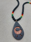 African Adinkra Sankofa Bird Necklace Women Men Wooden Beaded Black Red Yellow Green