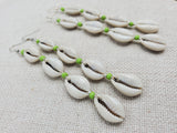 Cowrie Earrings Boho Summer Green Jewelry Silver Handmade Women Long Dangle