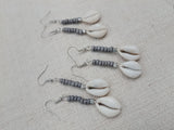 Cowrie Earrings Grey Silver Small Dangle Women Gray