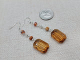 Glass Beaded Earrings Brown Jewelry Silver Women Dangle Handmade