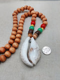 Men Necklace Cowrie Pendant Jewelry Wood Beaded Red Yellow Green Rasta Ethnic Handmade