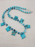Turquoise Elephant Jewelry Necklace Beaded Women Silver Fashion Statement