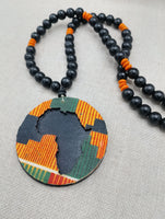 African Kente Necklace Pendant Black Orange Beaded Original Jewelry Handmade Statement Gift Idea Men Women