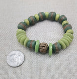 Bracelet Stretch Jewelry Beaded African Krobo Green Unisex Brass Size 7