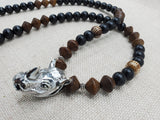 Antique Silver Rhino Pendant Necklace Beaded Black Brown Men Jewelry