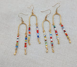 Gold Earrings Beaded Dangle Drop Women Long Colorful Glass Beads