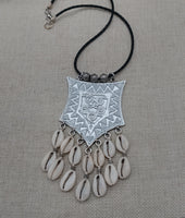 Large Silver Pendant Necklace Fashion Statement Women Jewelry Beaded Handmade Gift Ideas Special $25.00