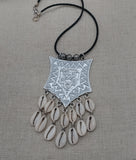 Large Silver Pendant Necklace Fashion Statement Women Jewelry Beaded Handmade Gift Ideas Special $25.00
