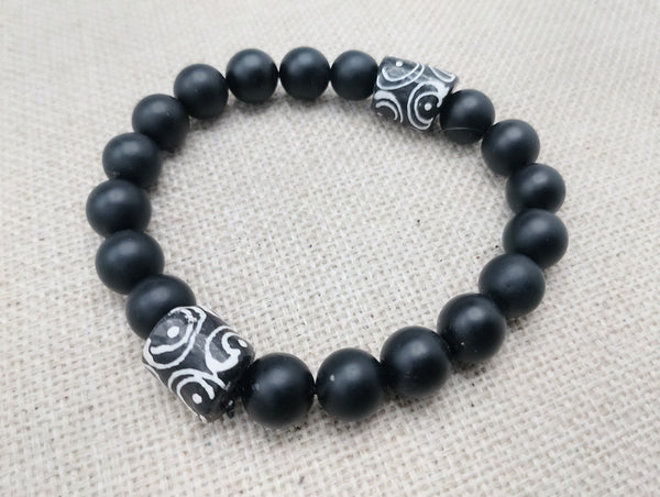 Men Bracelets Beaded Black White Fashion Statement Jewelry Handmade Unisex Size 7.5 Stretch