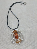 Women Jewelry Silver Stone Natural Citrine Necklace Handmade Black Cord