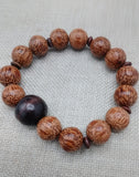 Wood Bracelet Beaded Men Jewelry Size 8 Stretch Handmade Brown