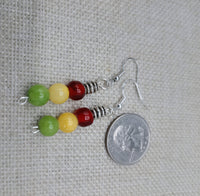 Women Jewelry Set Rasta Earrings Necklace Silver Pendant Beaded Red Yellow Green
