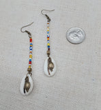 Women's African Beaded Cowrie  Earrings Long Dangle Colorful Jewelry