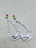 Large Teardrop Earrings Beaded Rasta Women Silver Jewelry Dangle Drop
