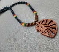 Wooden Lion Necklace Beaded Men Rasta Ghana Unisex Red Black Green Yellow Handmade Jewelry