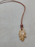 Women Oak Leaf Pendant Leather Cord Handmade Brown Jewelry