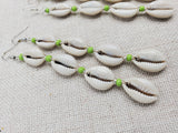 Cowrie Earrings Boho Summer Green Jewelry Silver Handmade Women Long Dangle
