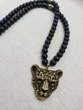 Men Necklace Panther Cheetah Beaded Jewelry Black Antique Gold Gift Idea